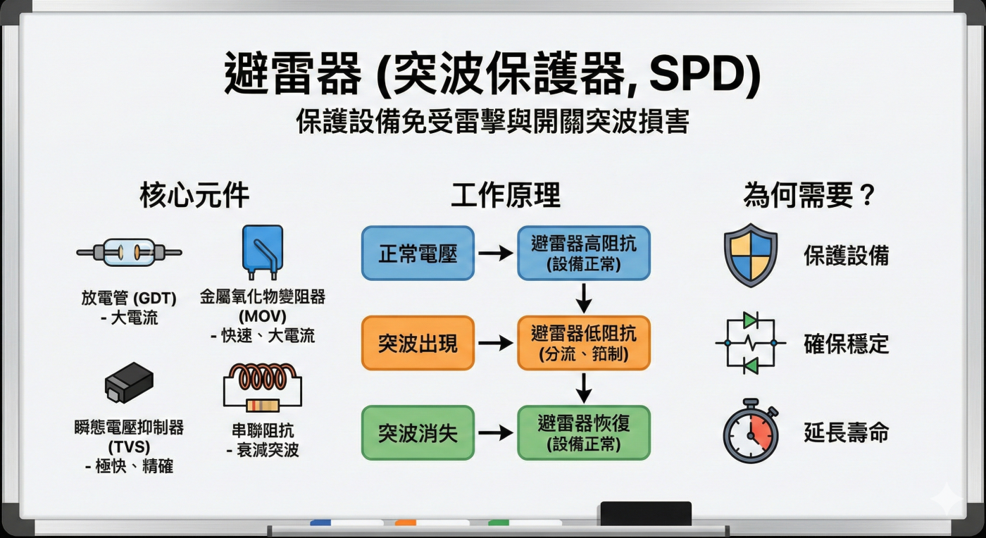 避雷器內部構成與工作原理示意圖